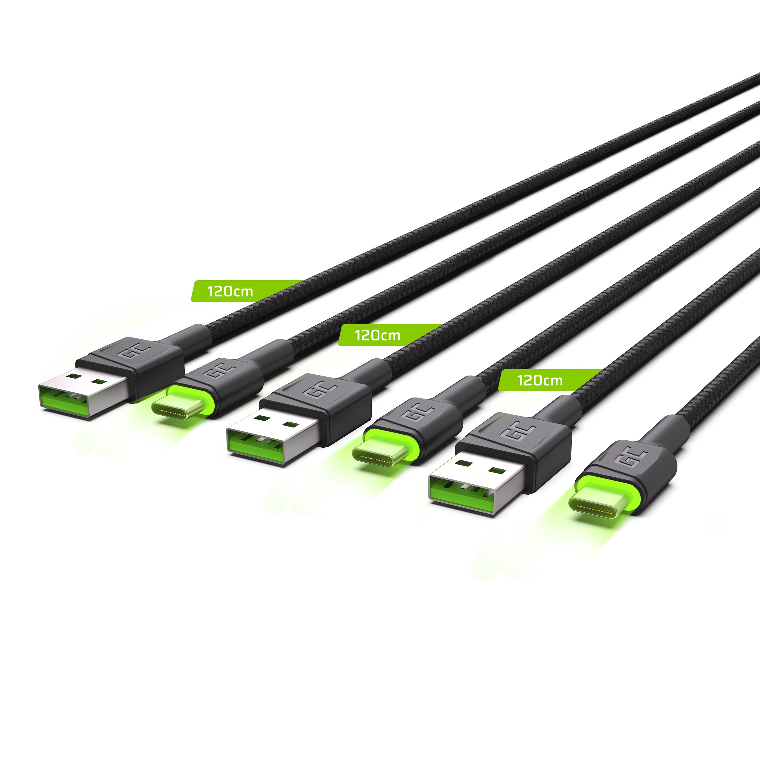 3x GC Ray USB-C 120cm kabel met groen LED verlichting, fast charging Ultra Charge, QC 3.0 thumbnail 2
