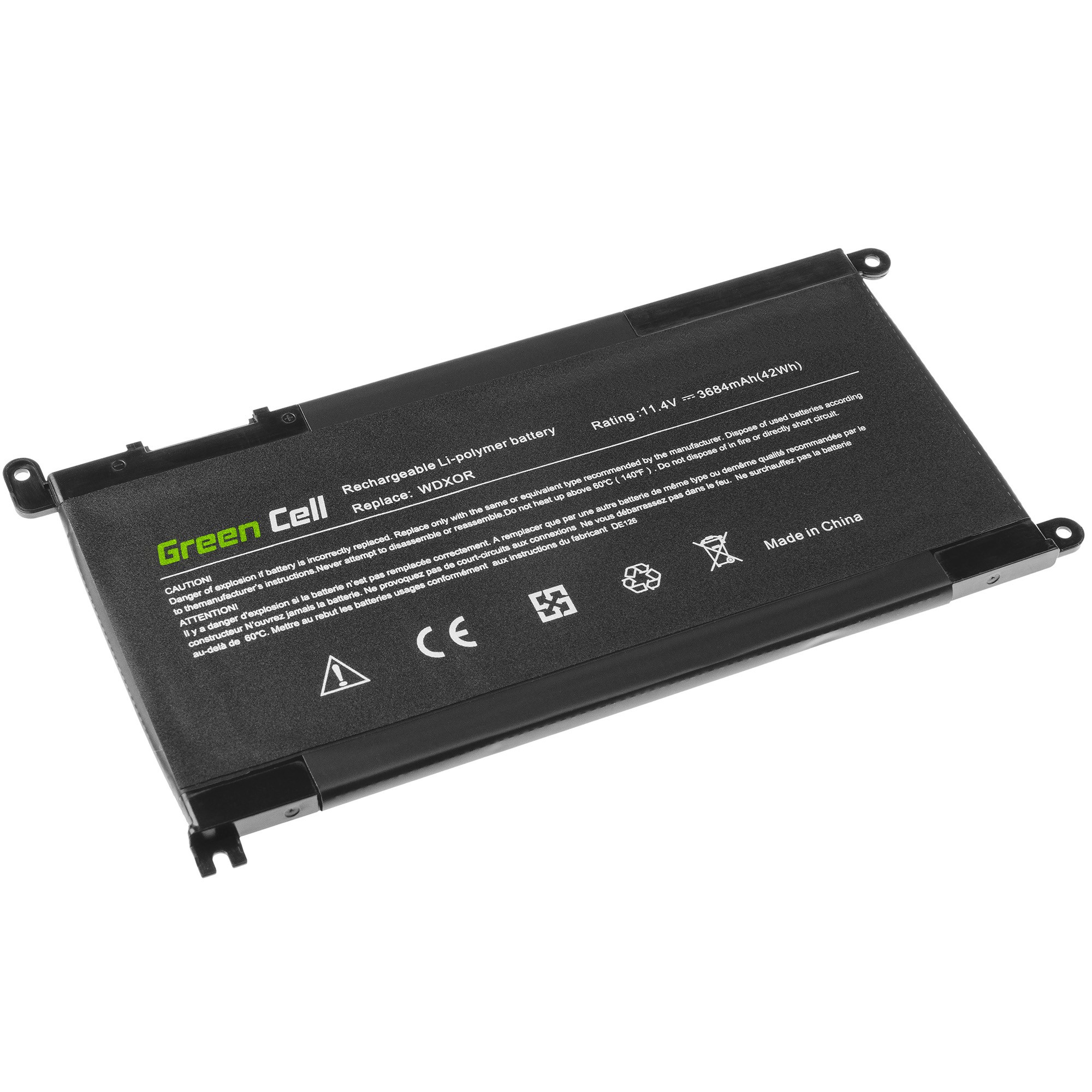 GreenCell Green Cell DE126. Soort: Batterij/Accu, Merkcompatibiliteit: DELL, Compatibiliteit: Inspiron 13 5368 5378 5379 15 5567 5568 5570 5578 5579 7560 7570 Vostro 14 5468 15 556