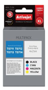 ActiveJet AEB-715N inkt voor Epson-printer, Epson T0715 vervanging; Opperste; 4 x 15 ml; zwart, magenta, cyaan, geel