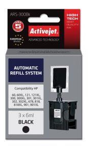 ActiveJet ARS-305BK automatisch navulsysteem voor HP-printer; HP301, HP302, HP303, HP304, HP304-vervanging; 3 x 6 ml; zwart