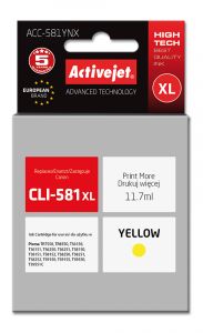 ActiveJet ACC-581YNX-inkt voor Canon-printer; Canon CLI-581Y XL Vervanging; Opperste; 11.70 ml; geel