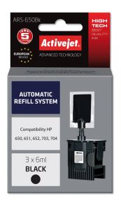 ActiveJet ARS-650BK Automatisch navulsysteem voor HP-printer; HP703, HP704, HP650, HP651, HP652 Vervanging; 3 x 6 ml; zwart