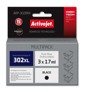 ActiveJet ARP-302BRX-inkt voor HP-printer, HP 302XL F6U68AE-vervanging; Opperste; 3 x 17 ml; zwart
