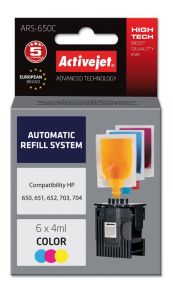 ActiveJet ARS-650COL Automatisch navulsysteem voor HP-printer; HP703, HP704, HP650, HP651, HP652 Vervanging; 6 x 4 ml; magenta, cyaan, geel