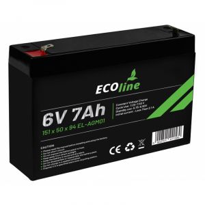EcoLine - AGM 6V 7AH - 7000mAh VRLA Batterij - 151 x 34 x 96 - Deep Cycle Accu