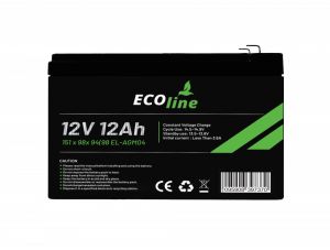 EcoLine - AGM 12V - 12AH VRLA Batterij -  151 x 98x 94(98) - Deep Cycle Accu