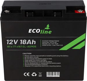 EcoLine - AGM 12V 18AH - 18000mAh VRLA Batterij - 181 x 77 x167 - Deep Cycle Accu