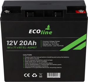 EcoLine - AGM 12V - 20AH VRLA Batterij - 181 x 77 x167 - Deep Cycle Accu