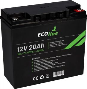 EcoLine - AGM 12V - 20AH VRLA Batterij - 181 x 77 x167 - Deep Cycle Accu