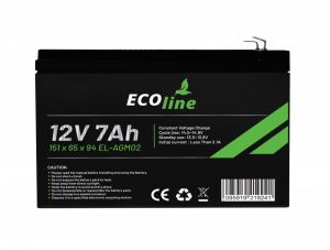 EcoLine - AGM 12V 7AH - 7000mAh VRLA Batterij - 151 x 65 x 94 - Deep Cycle Accu