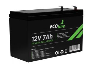 EcoLine - AGM 12V - 7AH VRLA Batterij - 151 x 65 x 94 - Deep Cycle Accu