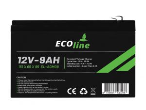 EcoLine - AGM 12V - 9AH VRLA Batterij - 151 x 65 x 95 - Deep Cycle Accu