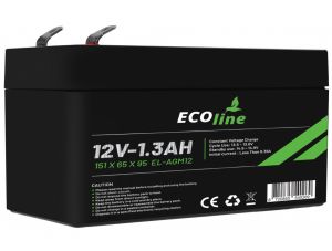 EcoLine - AGM 12V 1.3AH - 1300mAh VRLA Batterij - 151 x 65 x 95 - Deep Cycle Accu