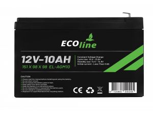 EcoLine - AGM 12V 10AH - 10000mAh VRLA Batterij - 151 x 98 x 98 - Deep Cycle Accu
