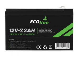 EcoLine - AGM 12V 7.2AH - 7200mAh VRLA Batterij - 151 x 65 x 95 - Deep Cycle Accu