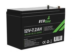 EcoLine - AGM 12V 7.2AH - 7200mAh VRLA Batterij - 151 x 65 x 95 - Deep Cycle Accu