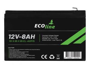 EcoLine - AGM 12V 8AH - 8000mAh VRLA Batterij - 151 x 65 x 95 - Deep Cycle Accu