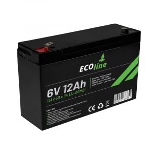 EcoLine - AGM 6V 12AH - 12000mAh VRLA Batterij - 151 x 50 x 94 - Deep Cycle Accu
