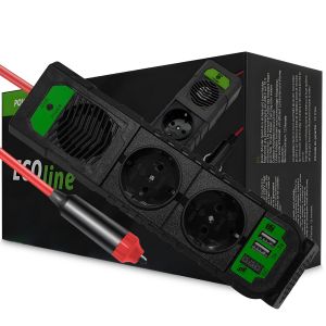 EcoLine - Omvormer 12V Naar 220V/230V - 200W stekkerdoos / stopcontact voor in de auto met 2x USB
