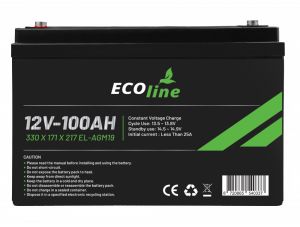 EcoLine - AGM 12V 100AH - 100000mAh VRLA Batterij - 330 x 171 x 217 - Deep Cycle Accu