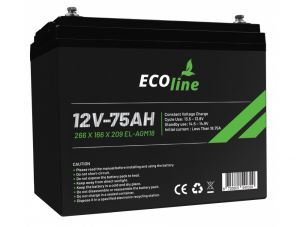EcoLine - AGM 12V 75AH - 75000mAh VRLA Batterij - 266 x 166 x 209 - Deep Cycle Accu