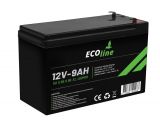EcoLine - AGM 12V - 9AH VRLA Batterij - 151 x 65 x 95 - Deep Cycle Accu