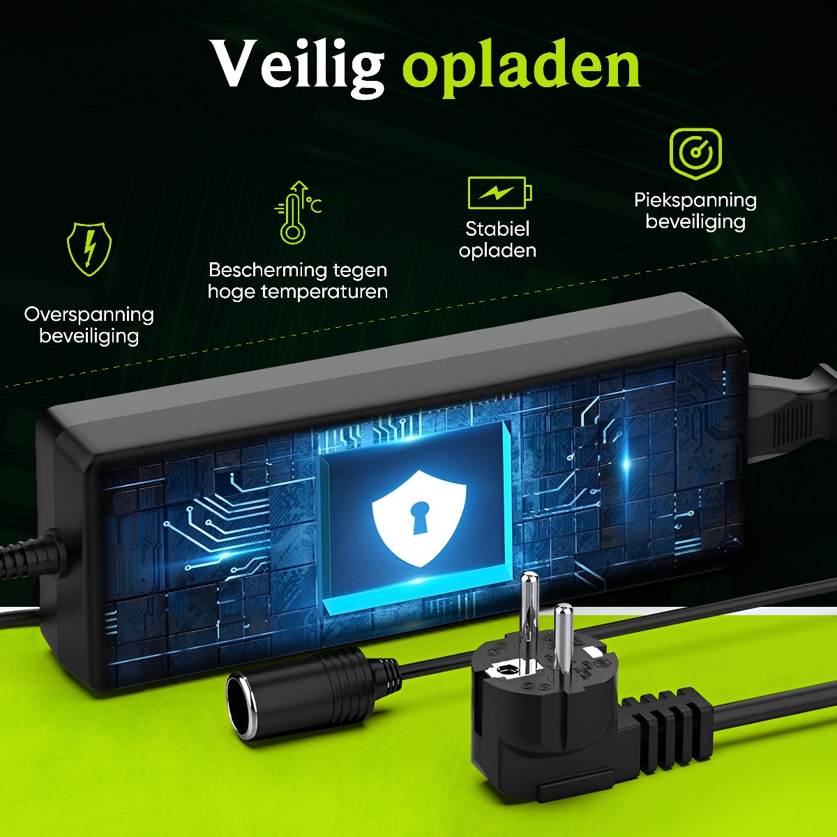 EcoLine - Adapter 230V naar 12V aansluiting 72W - Omvormer AC naar DC - voor Koelbox - zwart thumbnail 4