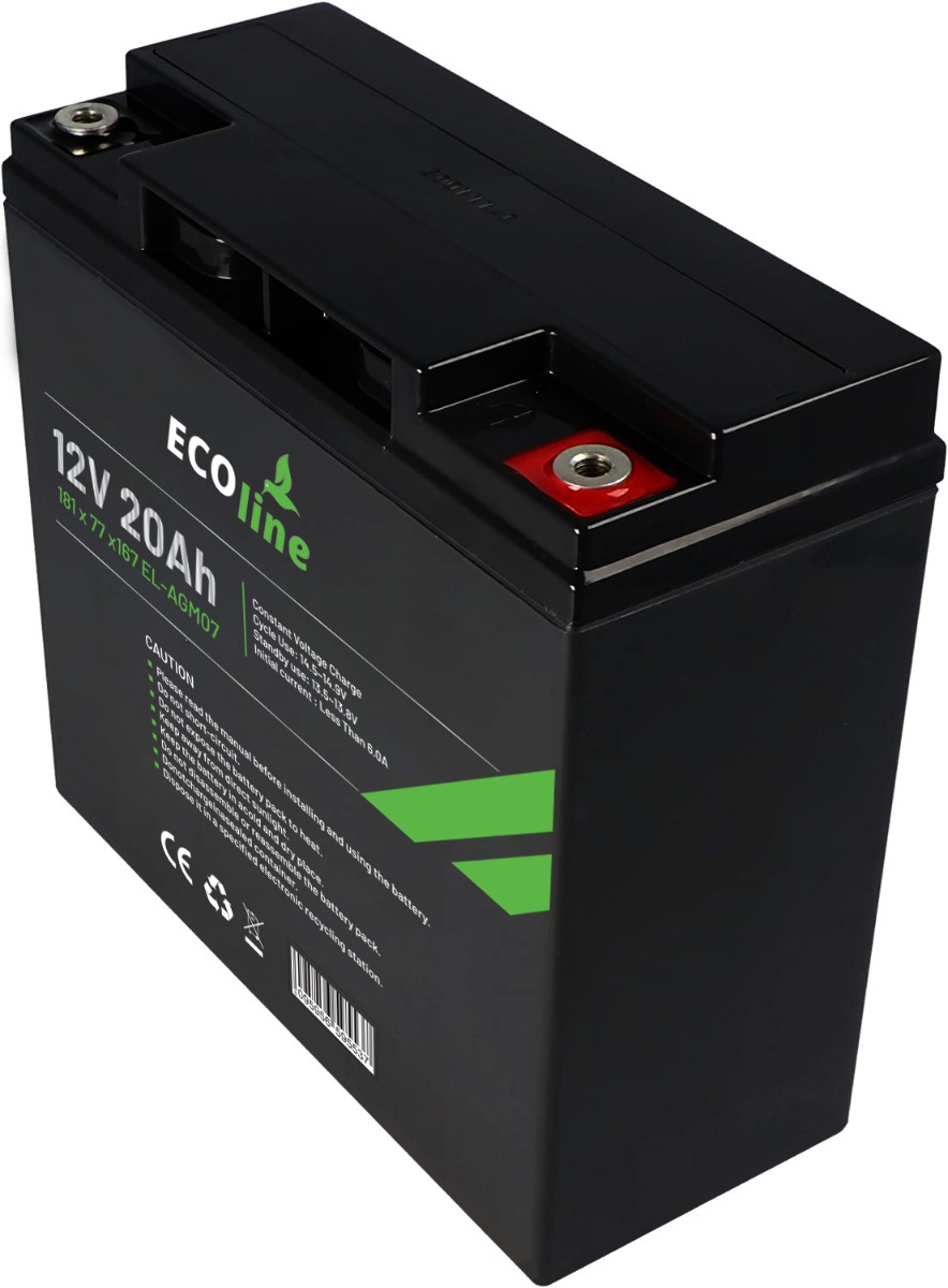 EcoLine - AGM 12V - 20AH VRLA Batterij - 181 x 77 x167 - Deep Cycle Accu