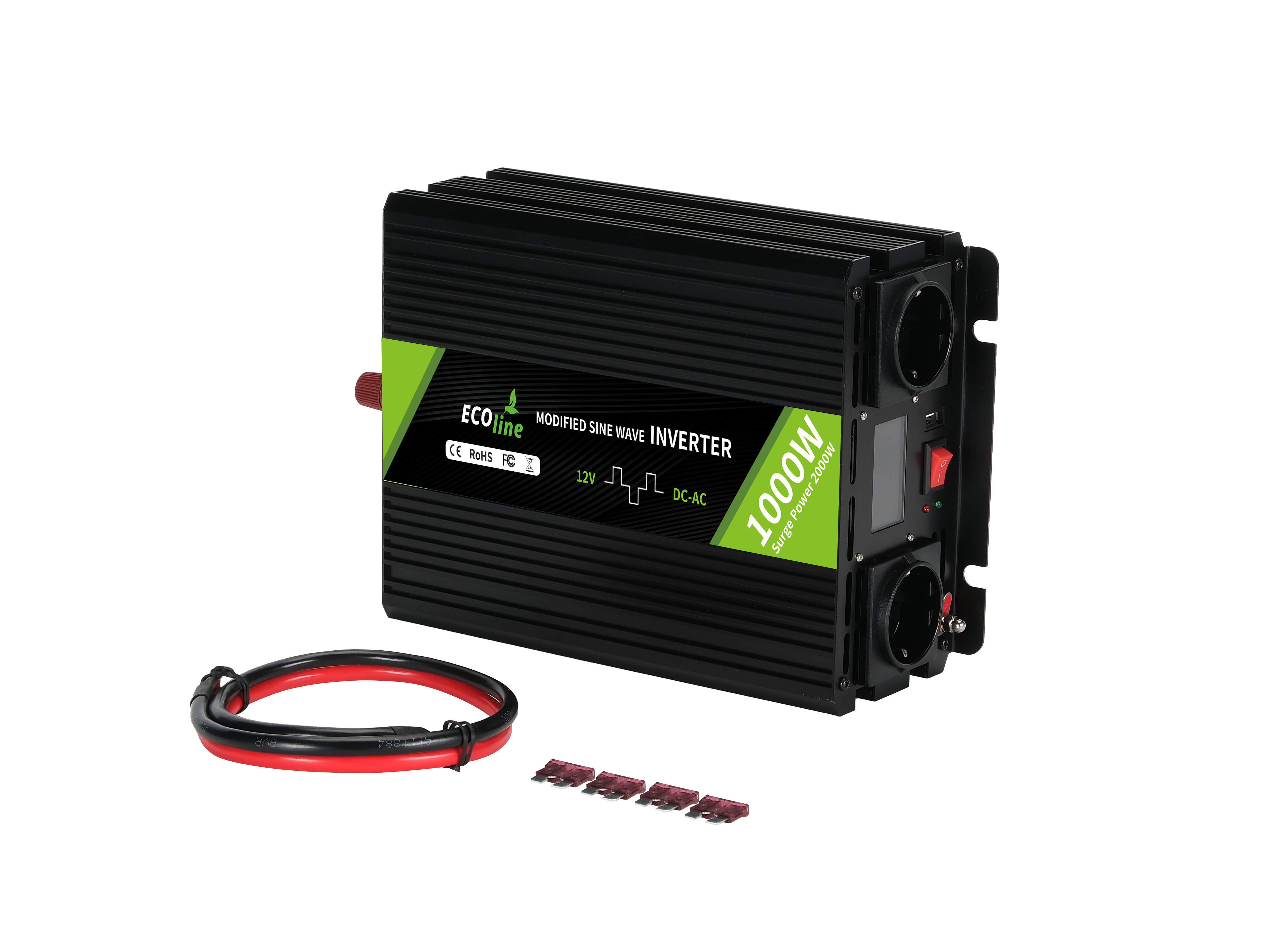EcoLine - Omvormer 12V Naar 220V/230V - 1000w Vermogen - Gemodificeerde sinus - Auto omvormer