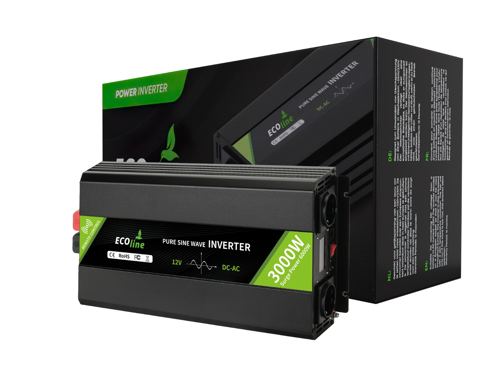 EcoLine - Omvormer 12V Naar 220V/230V - 3000w Vermogen - Zuivere sinus - Spanningomvormer - Remote Controlled thumbnail 9