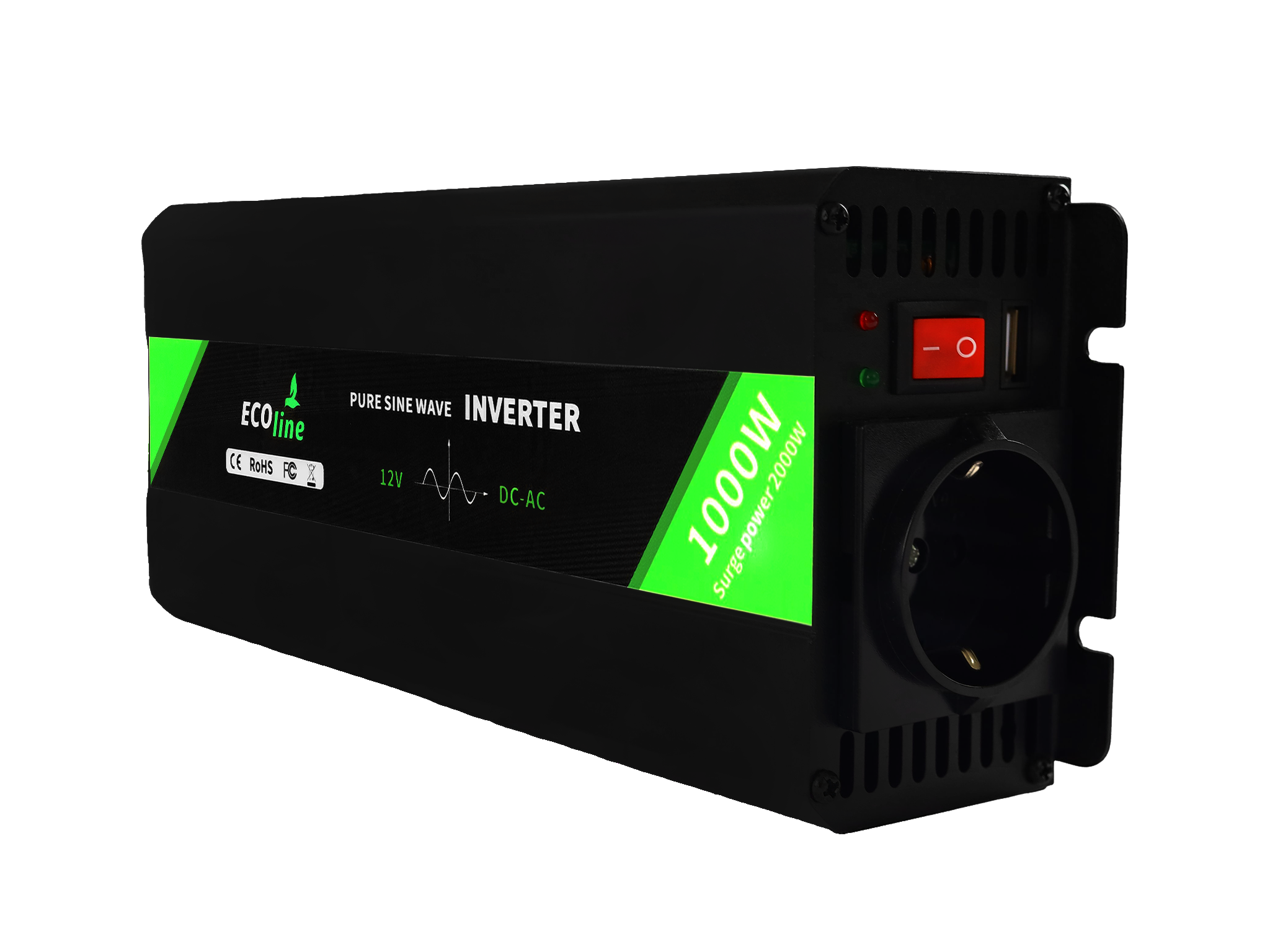 EcoLine - Omvormer 12V Naar 220V / 230V - 1000w Vermogen - Zuivere sinus - Spanning Omvormer