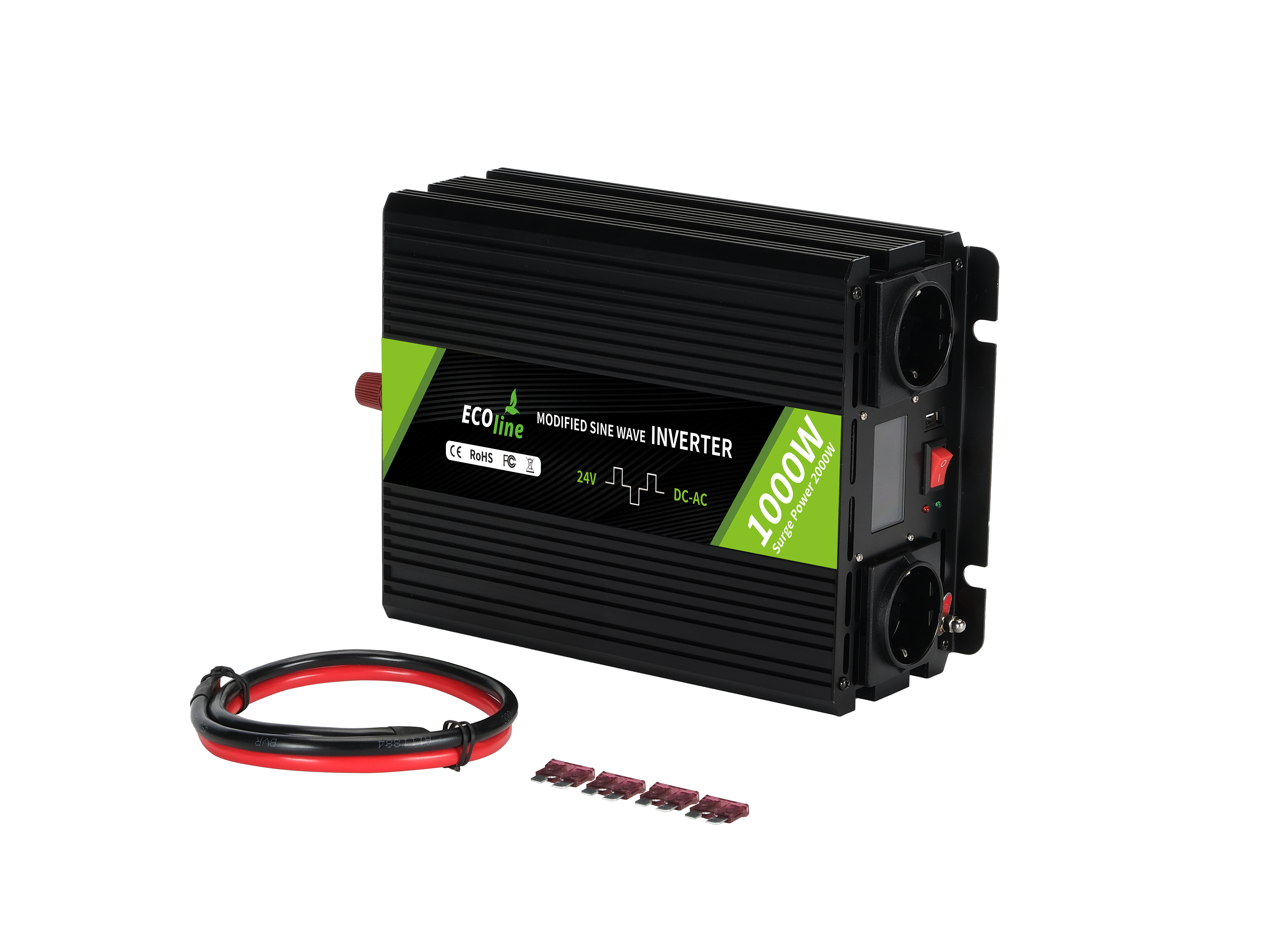 EcoLine - Omvormer 24V Naar 220V/230V - 1000w Vermogen - Gemodificeerde sinus - Auto omvormer