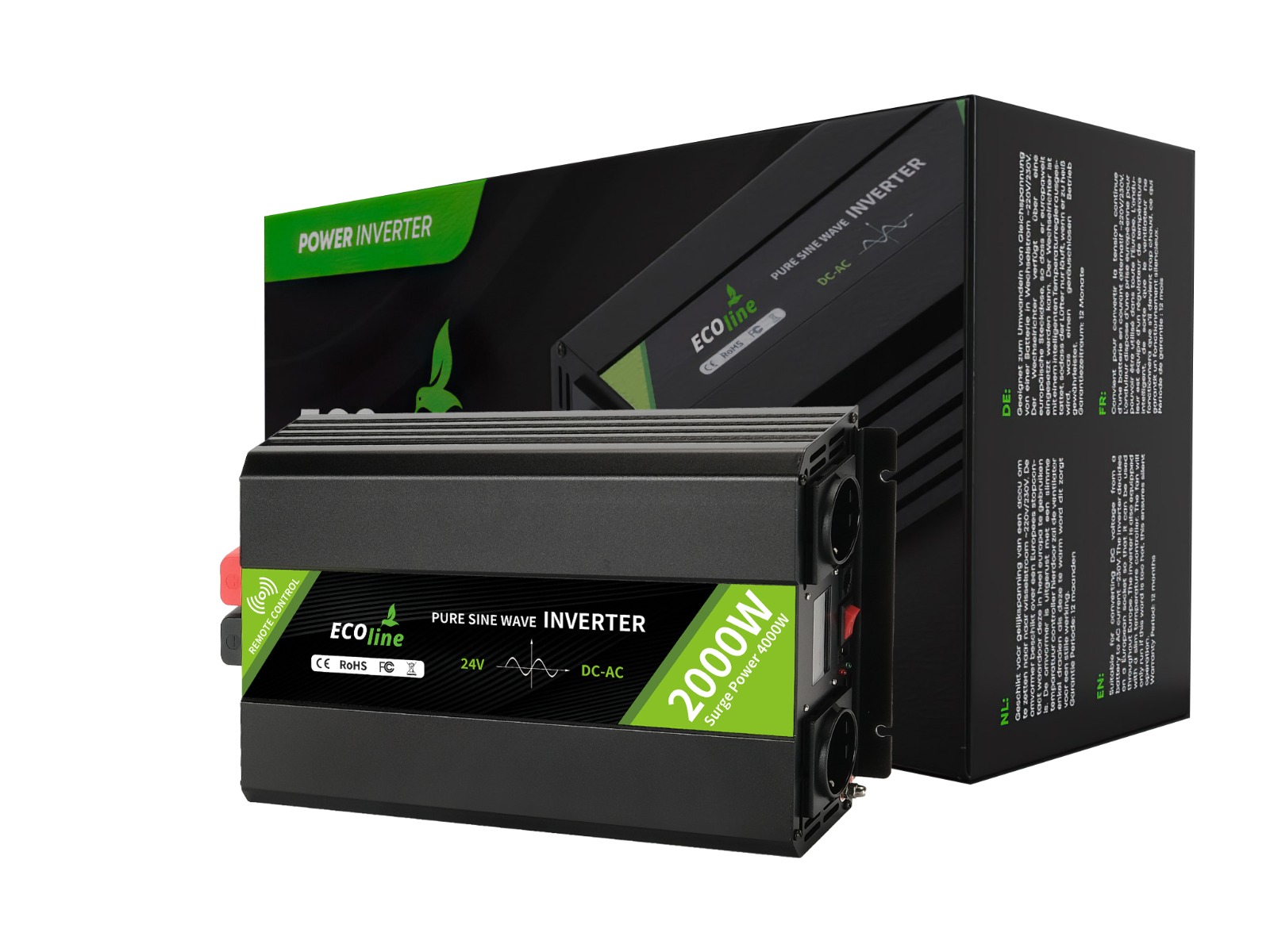 EcoLine - Omvormer 24V Naar 220V/230V - 2000w Vermogen - Zuivere sinus - Spanningomvormer - Remote Controlled thumbnail 9