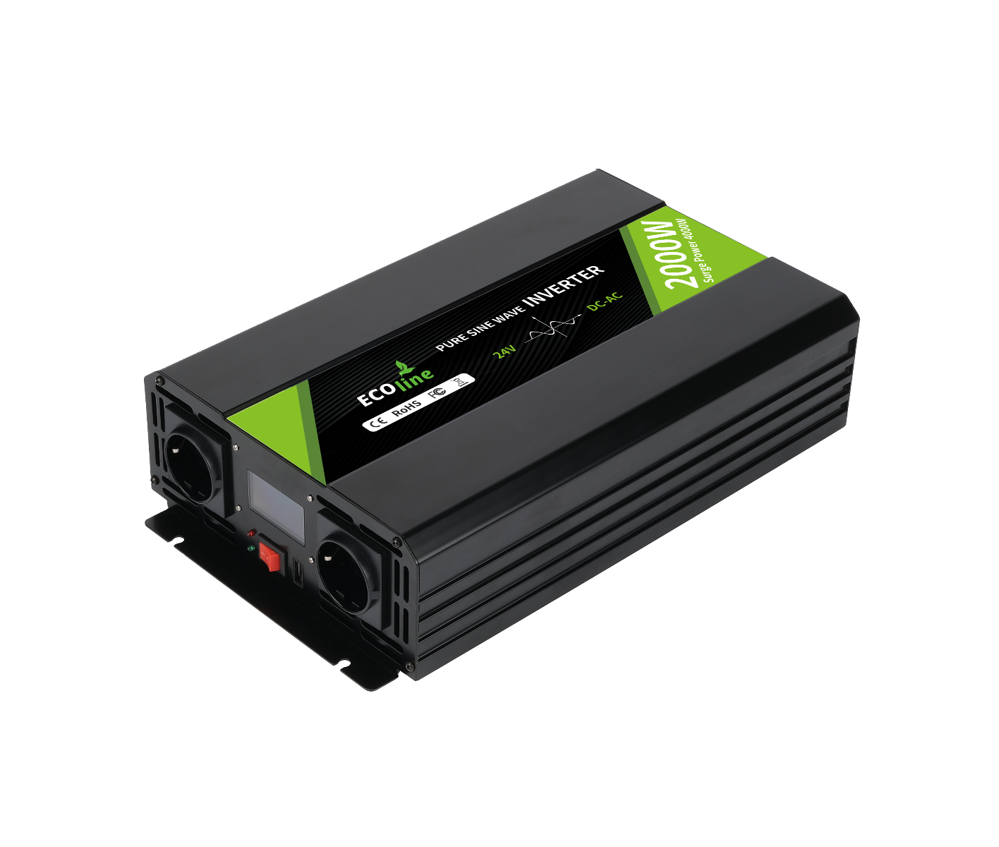 EcoLine - Omvormer 24V Naar 220V/230V - 2000w Vermogen - Zuivere sinus - Spanningomvormer