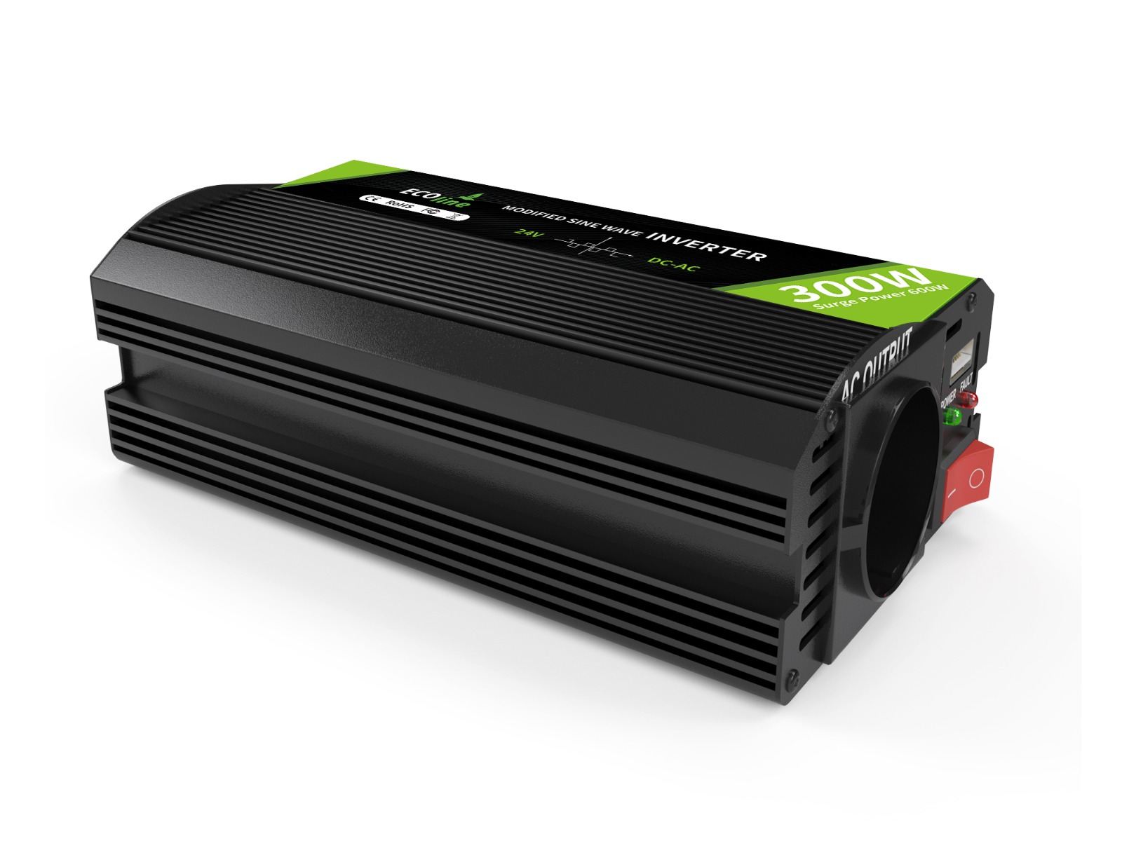 EcoLine - Omvormer 24V Naar 220V/230V sigarettenaanteker - 300w Vermogen 600w piek - Gemodificeerde Sinus - Vrachtwagen omvormer - stopcontact - autolader thumbnail 5