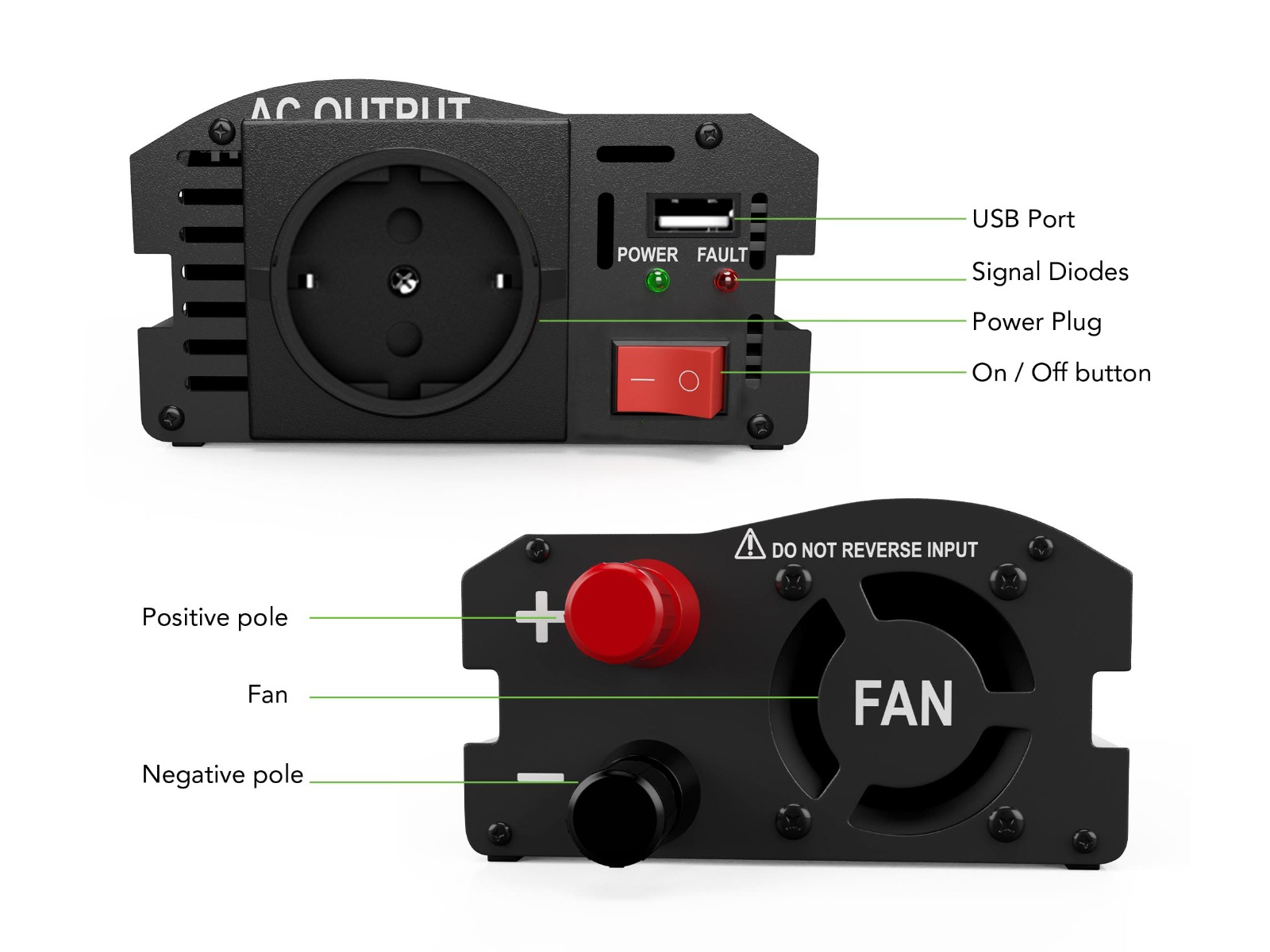 EcoLine - Omvormer 24V Naar 220V/230V sigarettenaanteker - 300w Vermogen 600w piek - Gemodificeerde Sinus - Vrachtwagen omvormer - stopcontact - autolader thumbnail 4