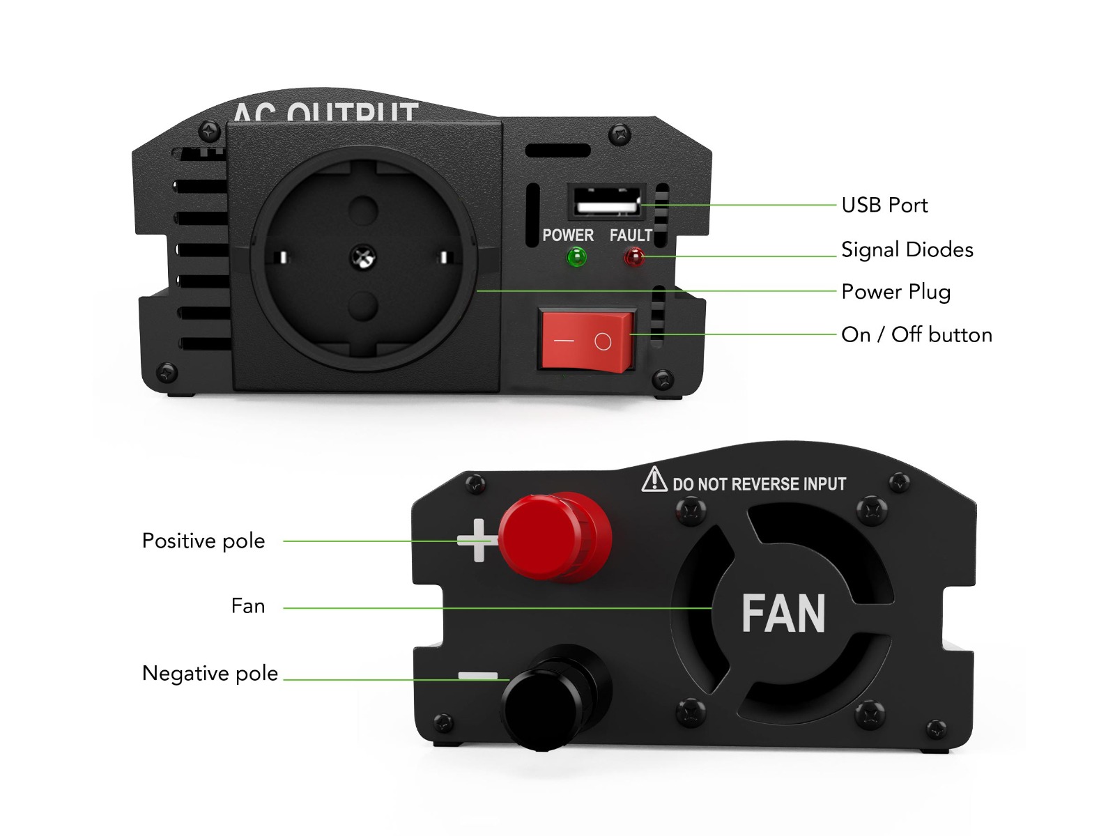 EcoLine - Omvormer 24V Naar 220V/230V sigarettenaansteker - 600w Vermogen 1200w piek - Gemodificeerde Sinus - Spanningomvormer - vrachtwagenlader - stopcontact thumbnail 4