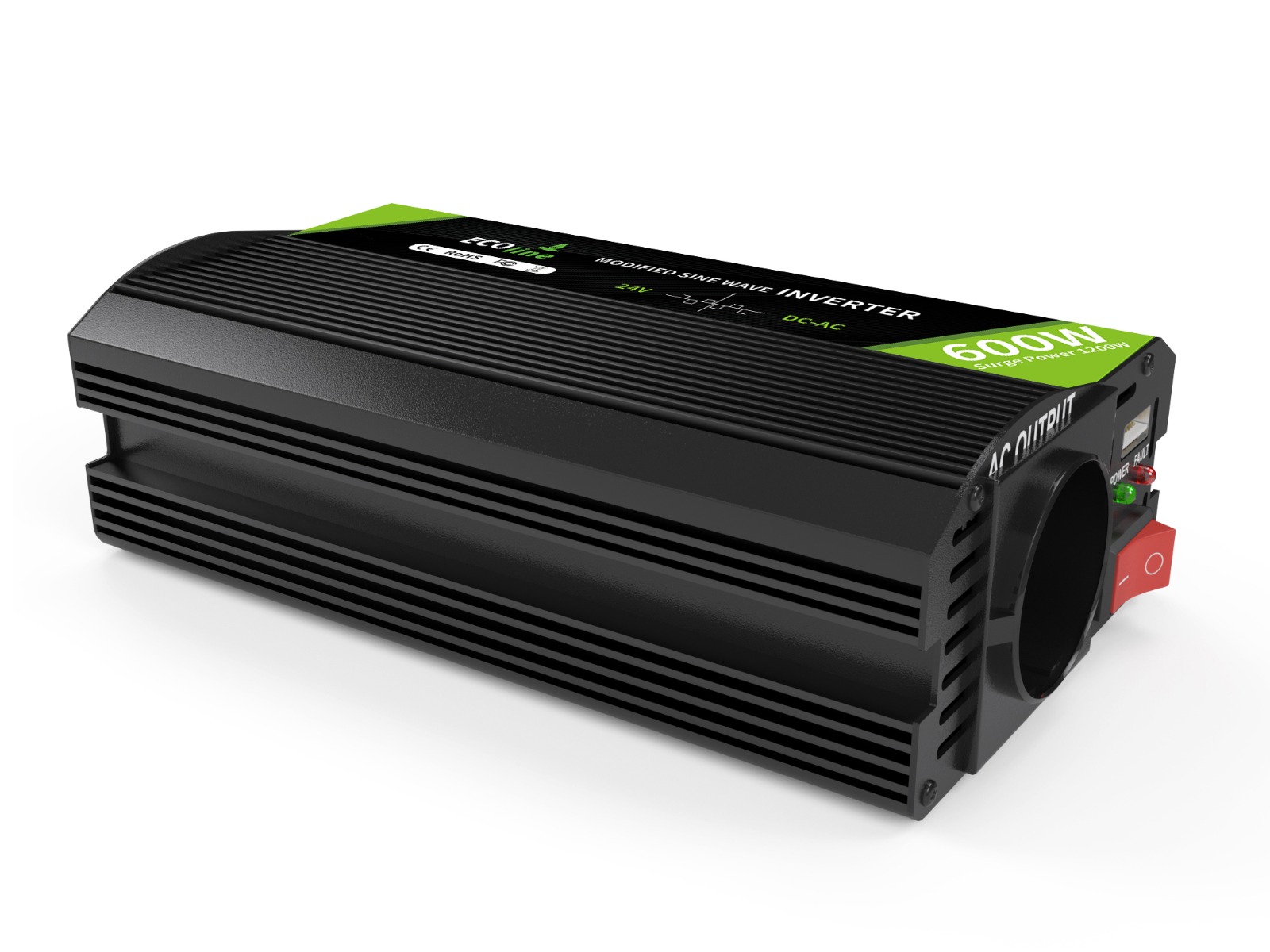 EcoLine - Omvormer 24V Naar 220V/230V sigarettenaansteker - 600w Vermogen 1200w piek - Gemodificeerde Sinus - Spanningomvormer - vrachtwagenlader - stopcontact thumbnail 5