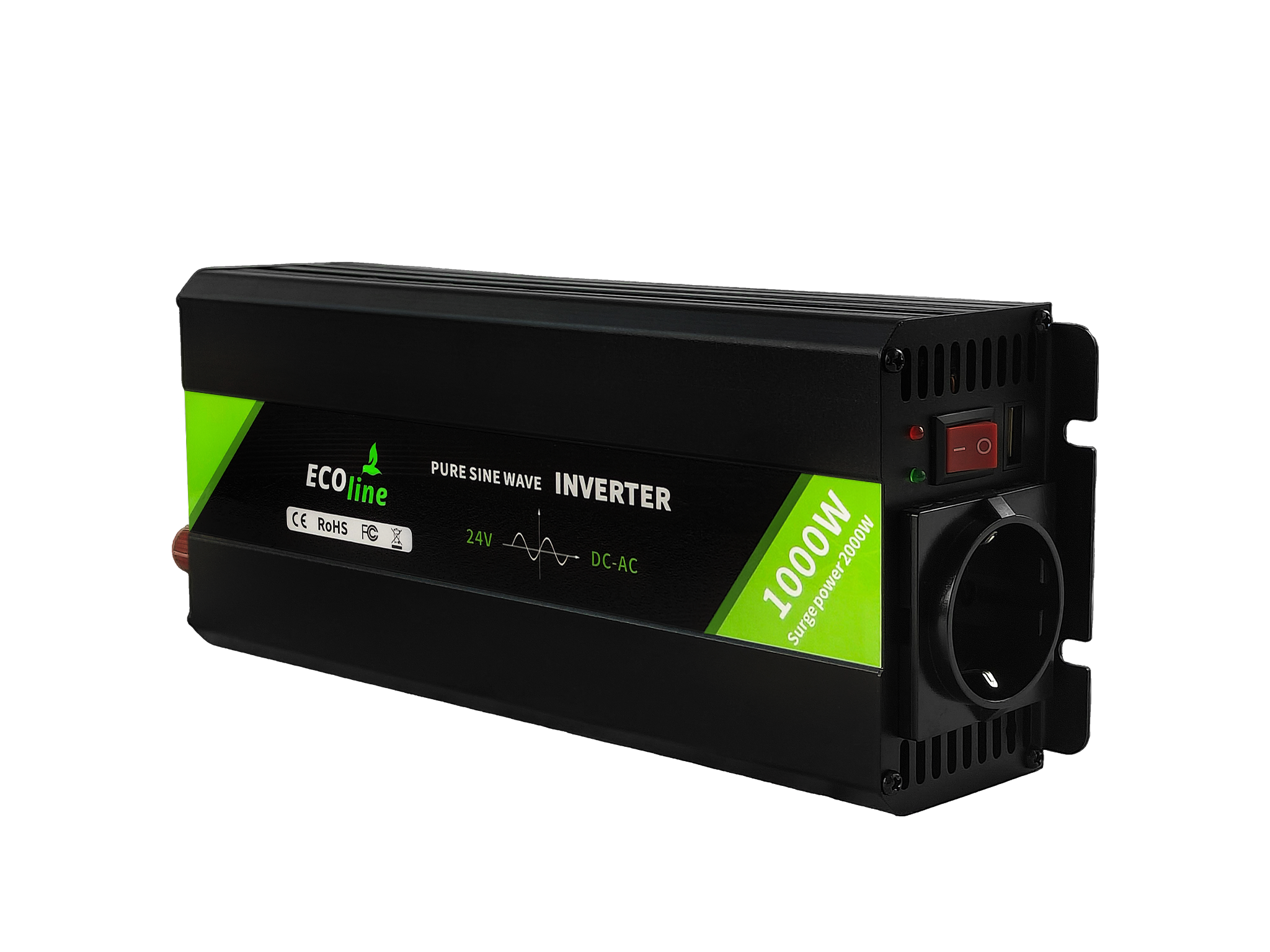 EcoLine - Omvormer 24V Naar 220V/230V - 1000w Vermogen - Zuivere sinus - Auto omvormer