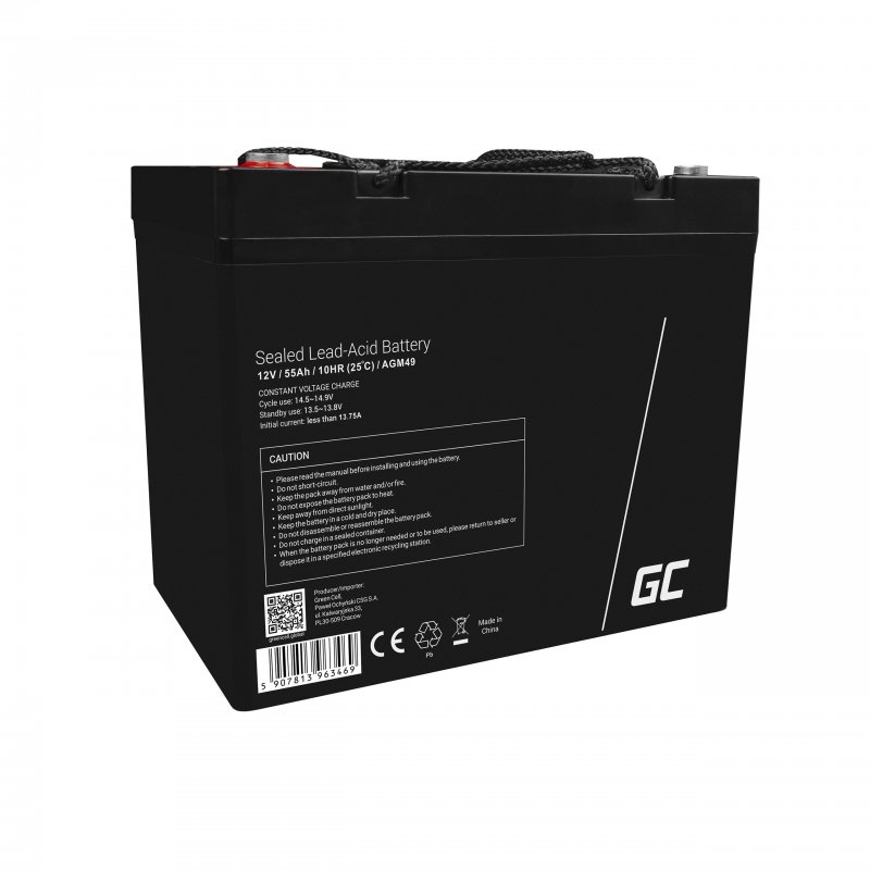 Onderhoudsvrije AGM VRLA 12V 55Ah accu voor boten en fotovoltaïsche installaties
