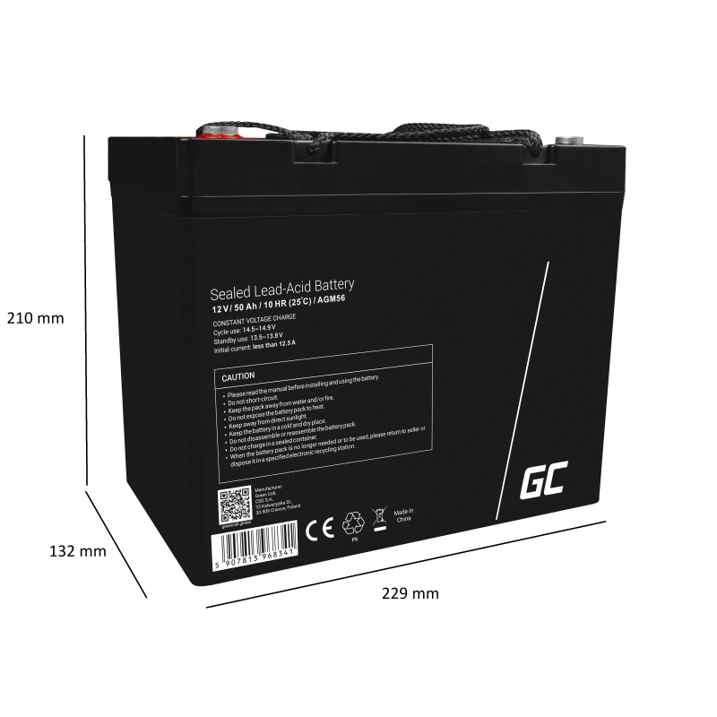 AGM VRLA 12V 50Ah Onderhoudsvrije accu voor scooter camper camper Trolley maaier thumbnail 2