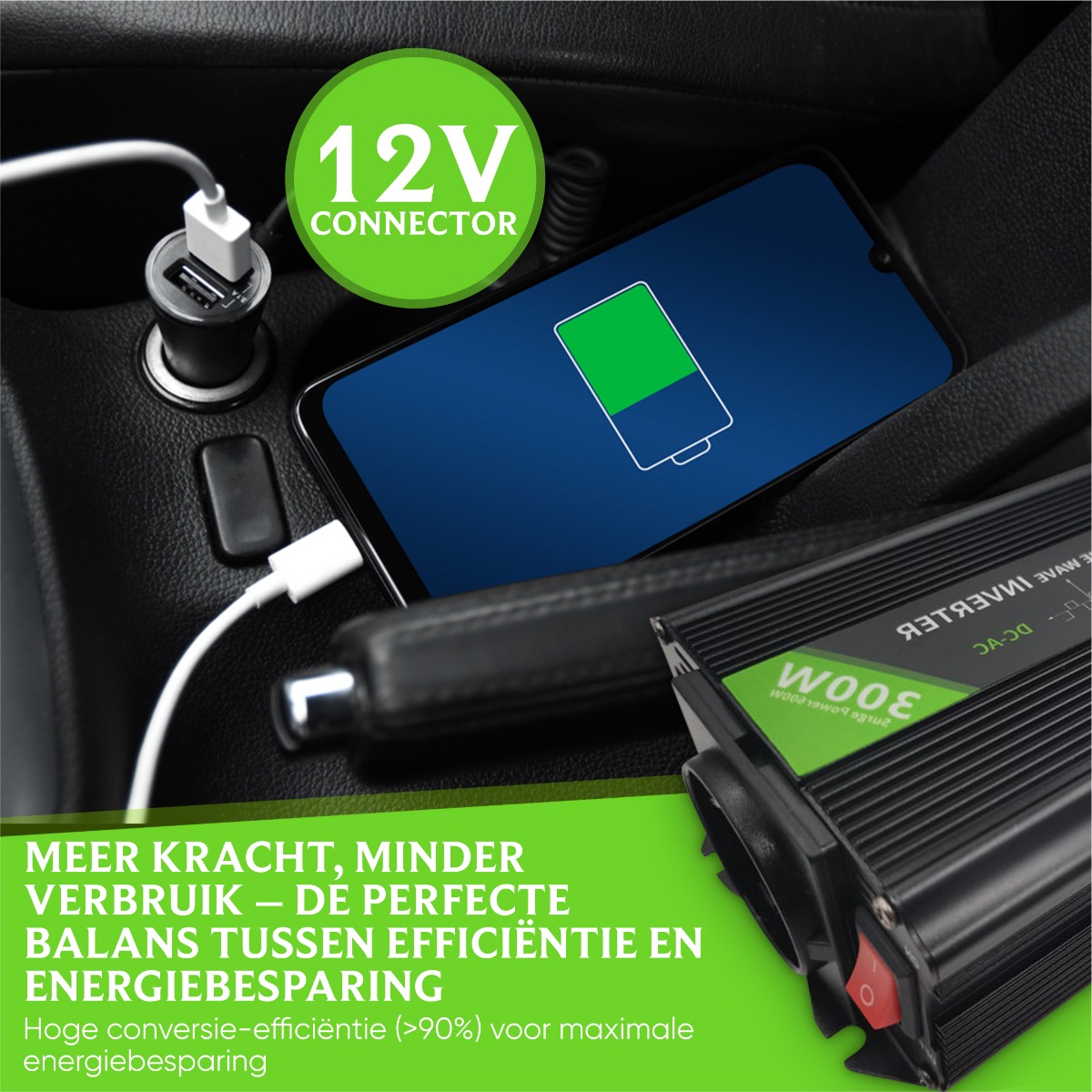 EcoLine - Omvormer 12V Naar 220V / 230V sigarettenaansteker - 300w / 600w Vermogen - Gemodificeerde Sinus - Auto omvormer- stopcontact - autolader thumbnail 5