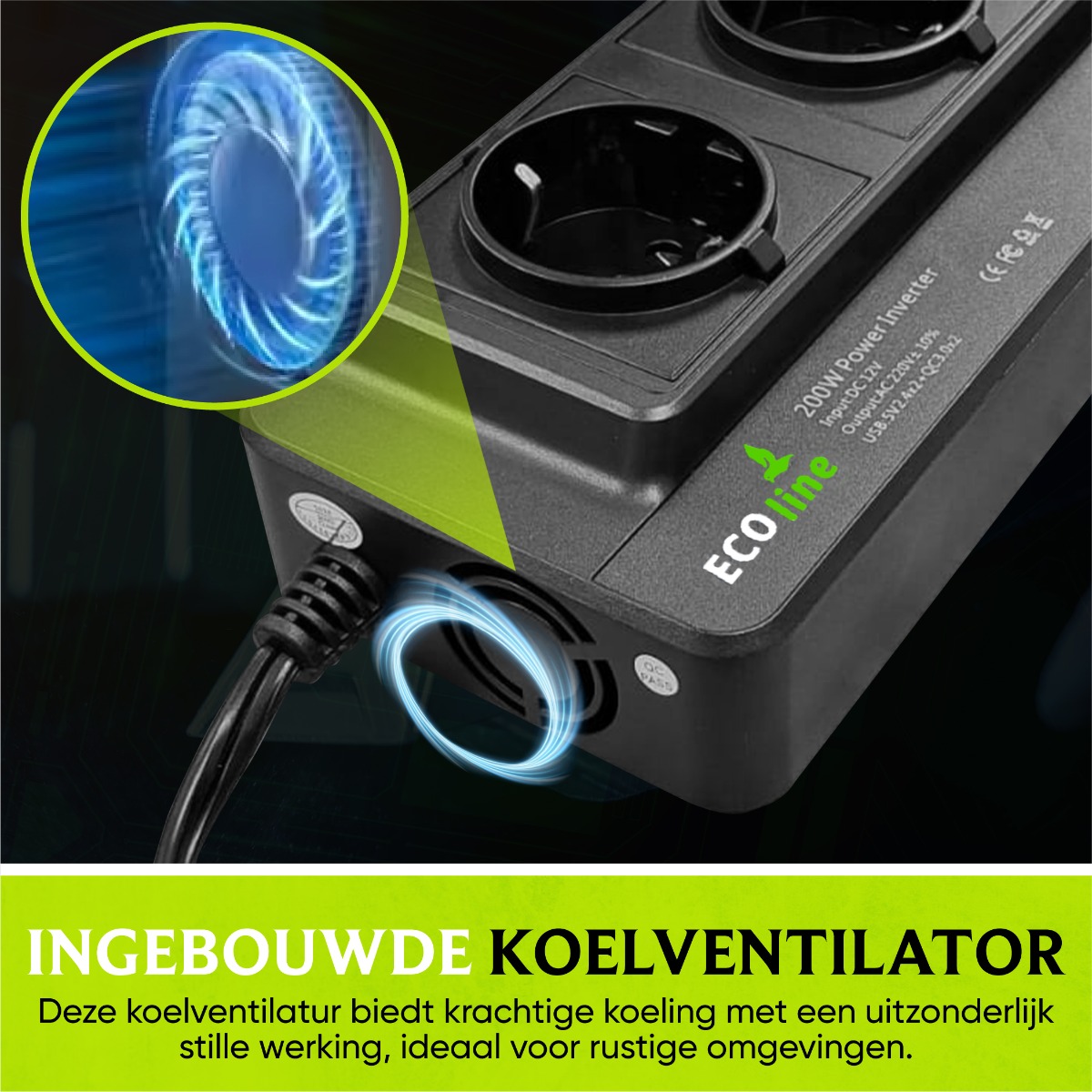 EcoLine - Auto Omvormer 12V Naar 220V/230V - 200W Autolader - stopcontact voor in de auto met 4x USB - splitter thumbnail 3