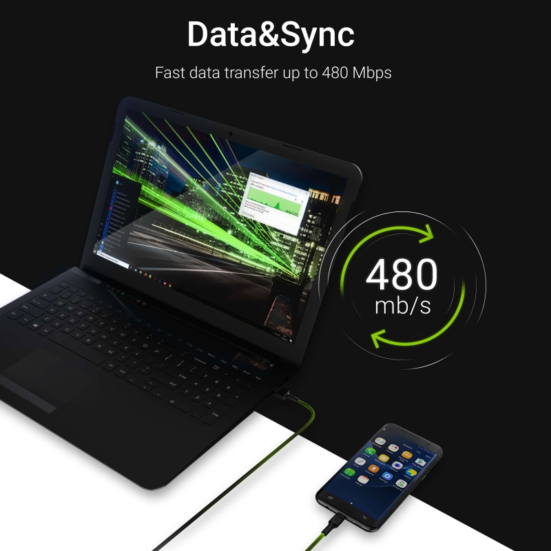 Kabel GC Ray USB-A - microUSB Geel LED 120cm Met support voor Ultra Charge QC3.0 fast charging thumbnail 6