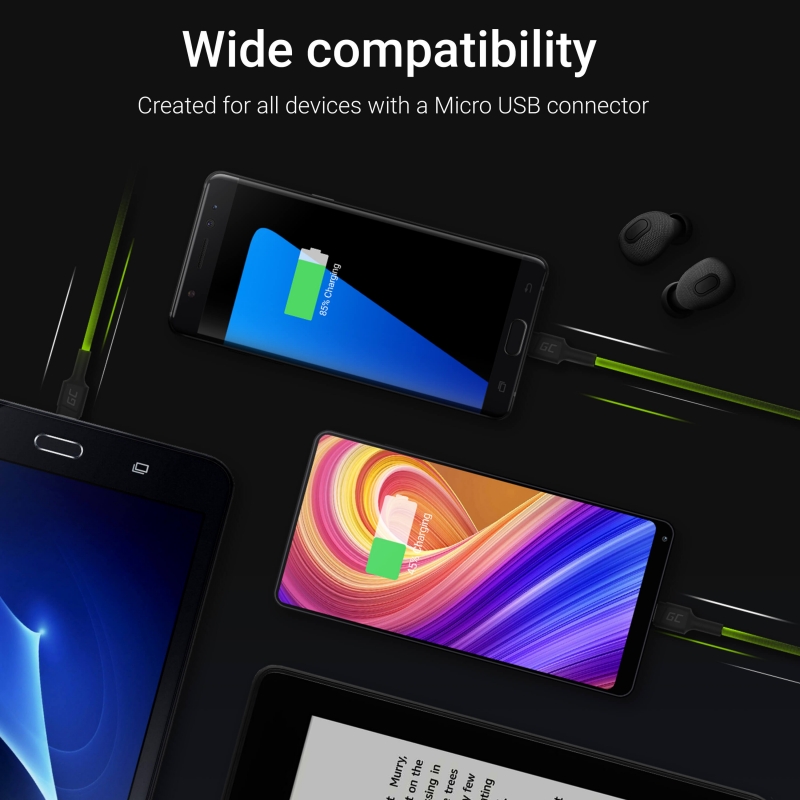 Kabel GC Ray USB-A - microUSB Geel LED 120cm Met support voor Ultra Charge QC3.0 fast charging thumbnail 5