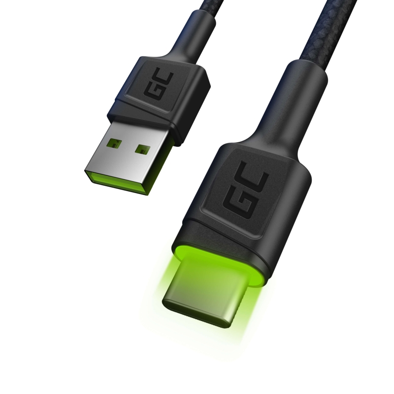 Kabel GC Ray USB Kabel - USB-C 120cm Met Groen LED backlight en support fast charging Ultra Charge, QC 3.0