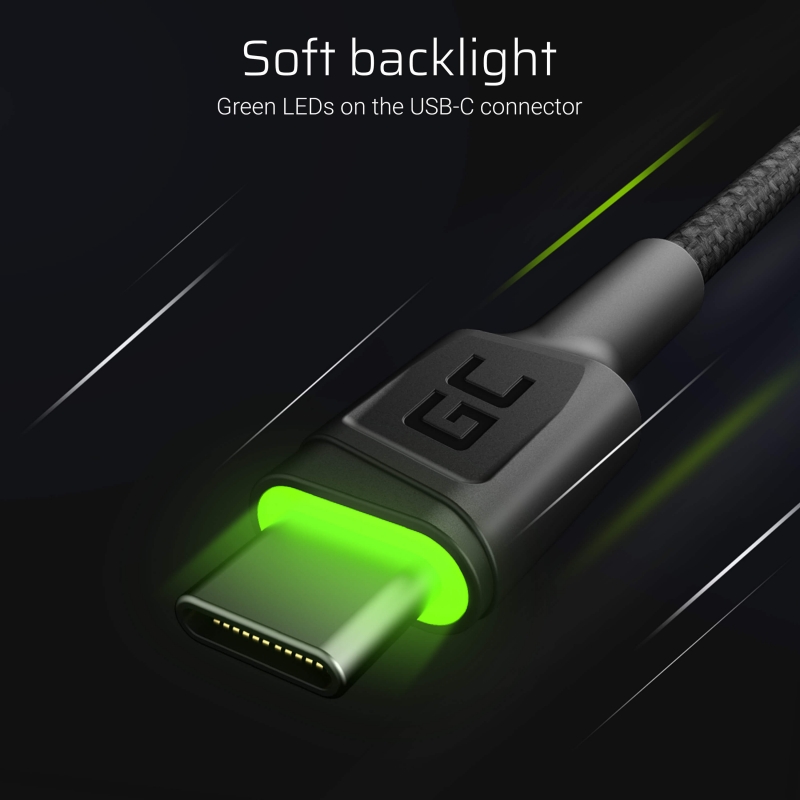 Kabel GC Ray USB Kabel - USB-C 120cm Met Groen LED backlight en support fast charging Ultra Charge, QC 3.0 thumbnail 10